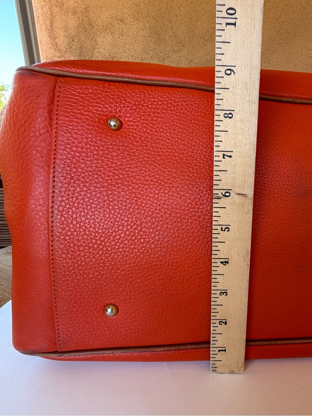 Dooney & Bourke Large Pebble Grain Leather Satchel Weekender Coral Orange Tan - Picture 8 of 15